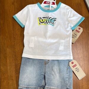 Levi's White and Blue Short Sleeve Tee Casual Style